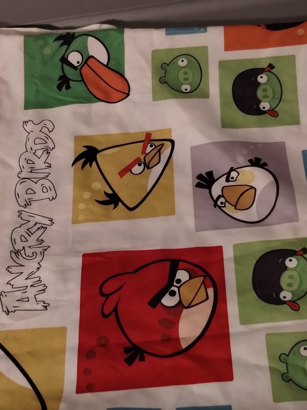 Angry Birds Twin Size Flat Sheet - Red, Green, Yellow Character Squares